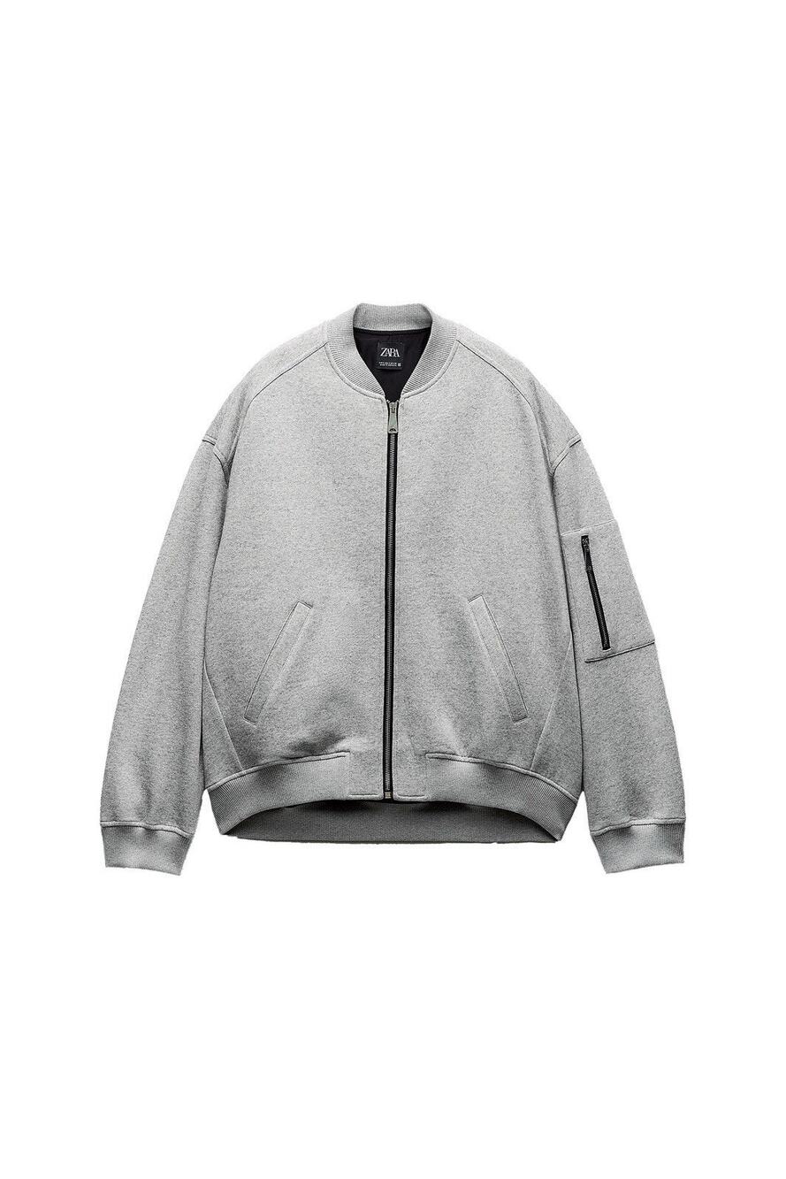 Zara Unisex Zippered Plush Bomber Jacket Gray - Size M
